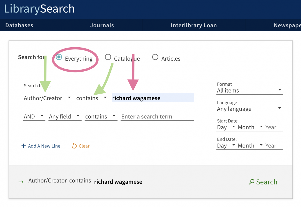 image of an advanced search for author equals Richard Wagamese