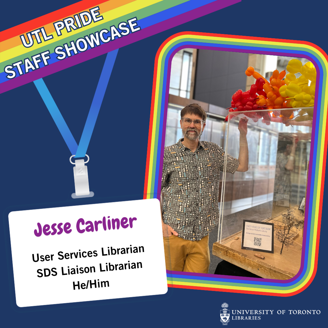 Jesse Carliner, User Services Librarian, SGS Liaison Librarian. Pronouns he/him. 