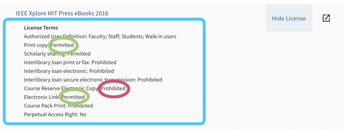 screen capture of an e-resource terms of licensing.