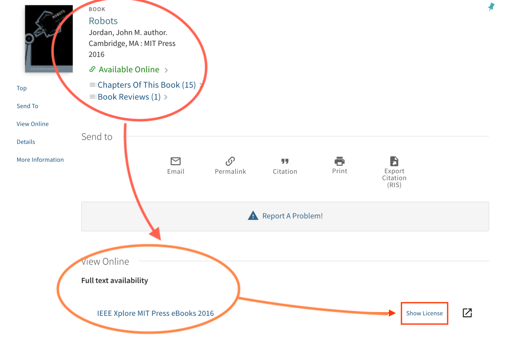 screen capture of an e-book showing where to see the terms under which this resource can be used.