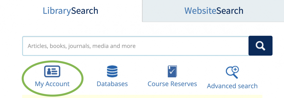 screen capture of my account link on library homepage