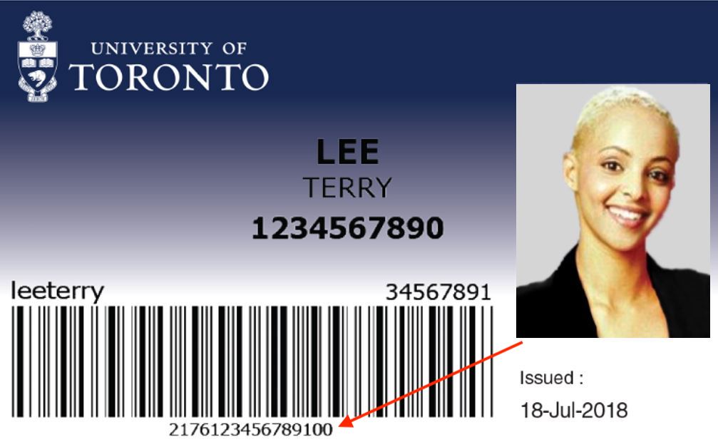 TCard with arrow pointing to barcode