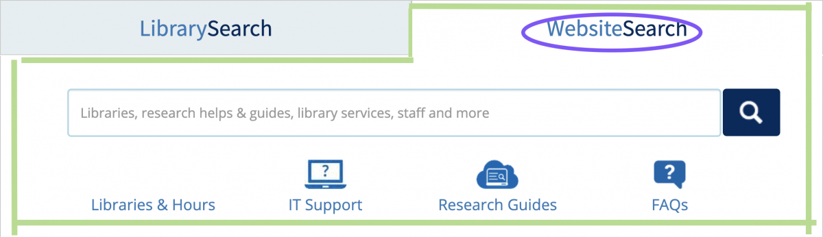 screen capture of the U of T libraries homepage showing the search box for searching the website